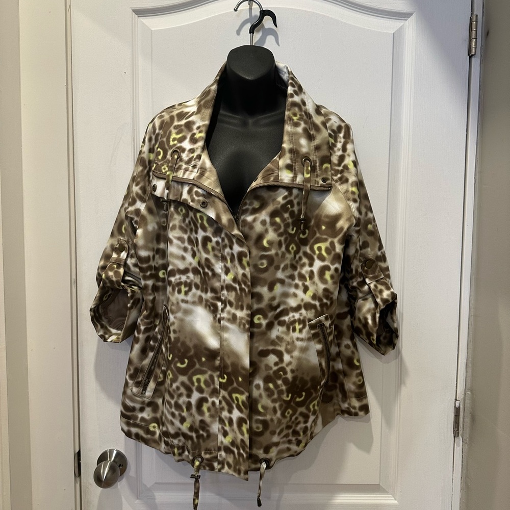 Adam Women's Leopard 3/4 sleeve Utility Jacket large   / animal print maximalism
